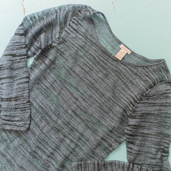 Sundance Gray Burnout Mesh Semi Sheer 3/4 Sleeve Fit Flare Dress Size Large - Picture 2 of 7